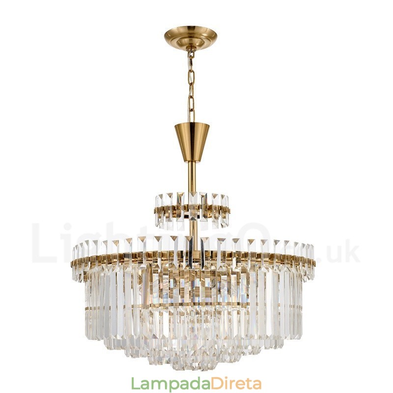 Luminária pendente moderna contemporânea de aço com 9 luzes e cúpula de cristal