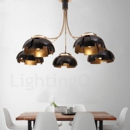 Lustre moderno contemporâneo de aço com 5 luzes e cúpula de acrílico