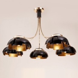 Lustre moderno contemporâneo de aço com 5 luzes e cúpula de acrílico