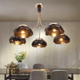 Lustre moderno contemporâneo de aço com 5 luzes e cúpula de acrílico