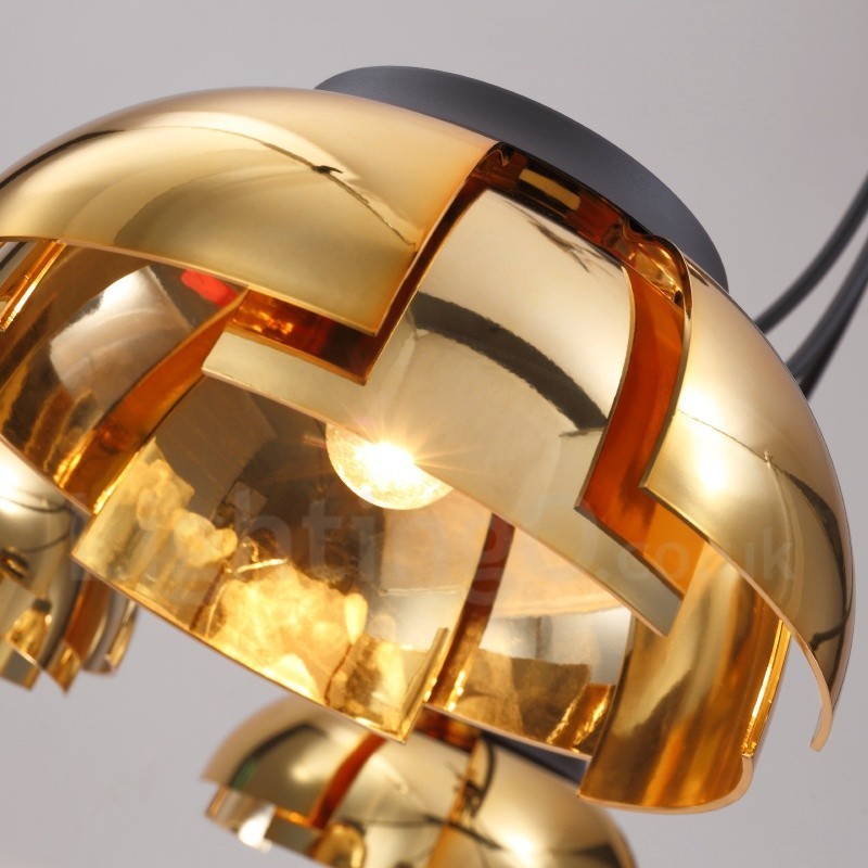 Lustre moderno contemporâneo de aço com 5 luzes e cúpula de acrílico