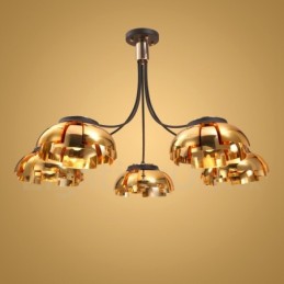 Lustre moderno contemporâneo de aço com 5 luzes e cúpula de acrílico