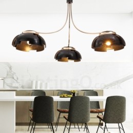 Lustre moderno contemporâneo de aço com 3 luzes e cúpula de acrílico