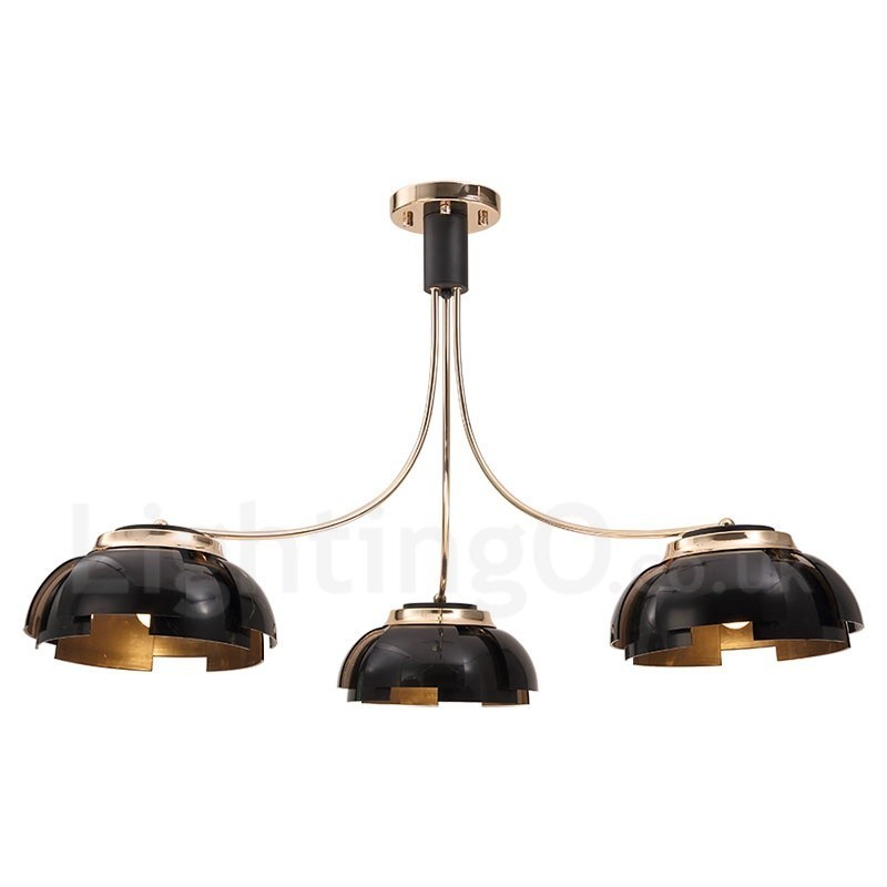 Lustre moderno contemporâneo de aço com 3 luzes e cúpula de acrílico