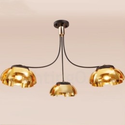 Lustre moderno contemporâneo de aço com 3 luzes e cúpula de acrílico