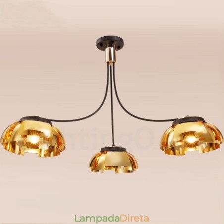 Lustre moderno contemporâneo de aço com 3 luzes e cúpula de acrílico Lustre moderno contemporâneo de aço com 3 luzes e cúpula de acrílico