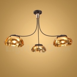 Lustre moderno contemporâneo de aço com 3 luzes e cúpula de acrílico