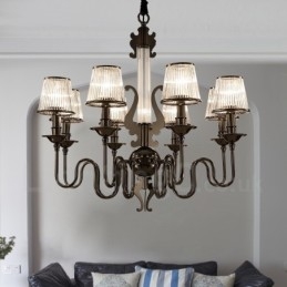 Lustre moderno contemporâneo de aço com 8 luzes e cúpula de acrílico