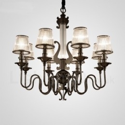 Lustre moderno contemporâneo de aço com 8 luzes e cúpula de acrílico