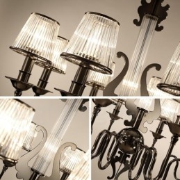 Lustre moderno contemporâneo de aço com 6 luzes e cúpula de acrílico