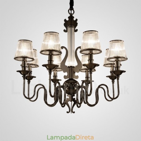 Lustre moderno contemporâneo de aço com 15 luzes e cúpula de acrílico Lustre moderno contemporâneo de aço com 15 luzes e cúpula de acrílico