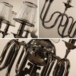 Lustre moderno contemporâneo de aço com 15 luzes e cúpula de acrílico