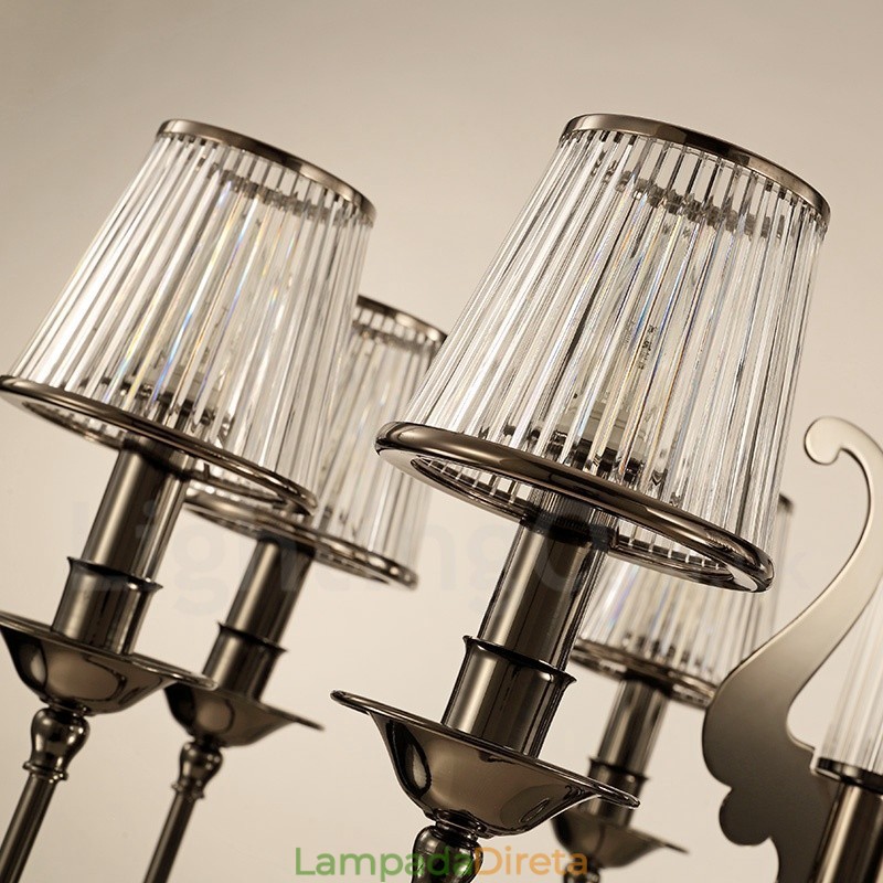 Lustre moderno contemporâneo de aço com 15 luzes e cúpula de acrílico