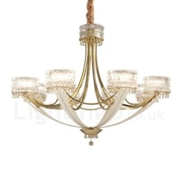 Lustre moderno contemporâneo de aço com 8 luzes e cúpula de cristal