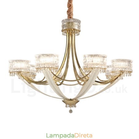 Lustre moderno contemporâneo de aço com 8 luzes e cúpula de cristal Lustre moderno contemporâneo de aço com 8 luzes e cúpula de cristal