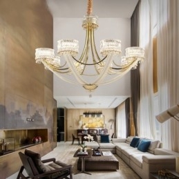 Lustre moderno contemporâneo de aço com 8 luzes e cúpula de cristal