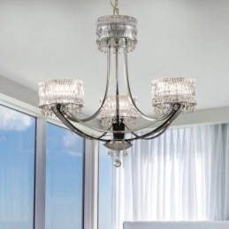 Lustre moderno contemporâneo de aço com 3 luzes e cúpula de cristal