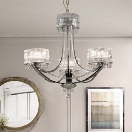Lustre moderno contemporâneo de aço com 3 luzes e cúpula de cristal