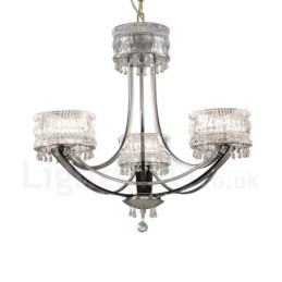 Lustre moderno contemporâneo de aço com 3 luzes e cúpula de cristal