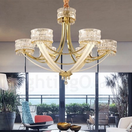 Lustre moderno contemporâneo de aço com 6 luzes e cúpula de cristal Lustre moderno contemporâneo de aço com 6 luzes e cúpula de cristal