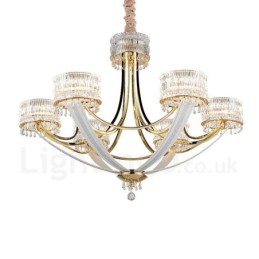 Lustre moderno contemporâneo de aço com 6 luzes e cúpula de cristal