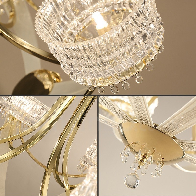 Lustre moderno contemporâneo de aço com 6 luzes e cúpula de cristal