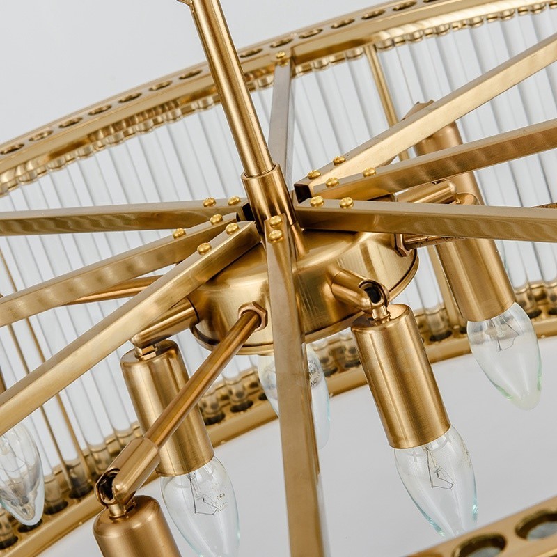 Luminária pendente moderna contemporânea de aço com 8 luzes e cúpula de acrílico cristalino