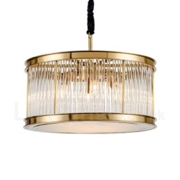 Luminária pendente moderna contemporânea de aço com 8 luzes e cúpula de acrílico cristalino