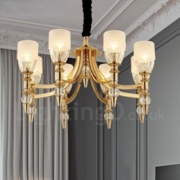 Lustre de aço mediterrâneo de 8 luzes com cúpula de vidro