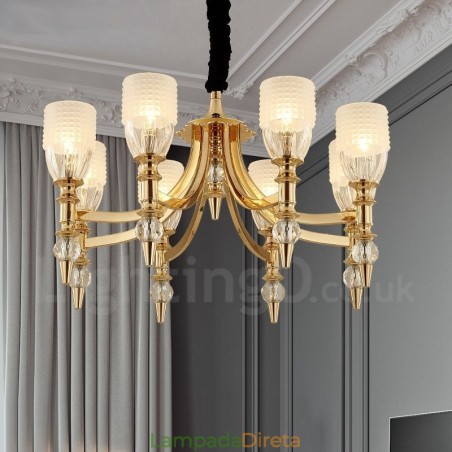 Lustre de aço mediterrâneo de 8 luzes com cúpula de vidro Lustre de aço mediterrâneo de 8 luzes com cúpula de vidro
