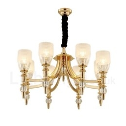 Lustre de aço mediterrâneo de 8 luzes com cúpula de vidro