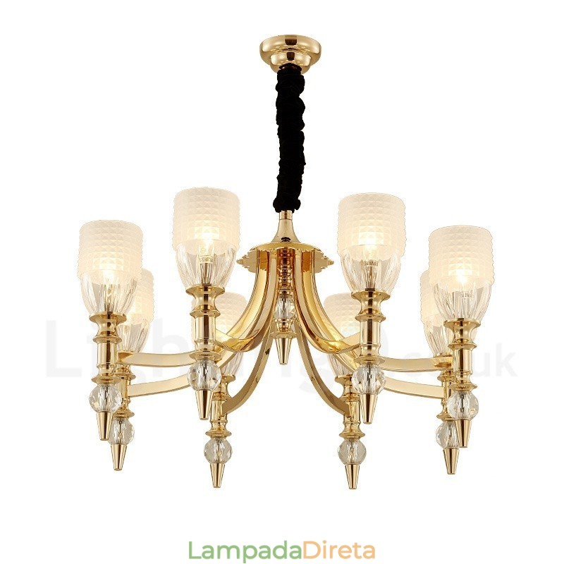 Lustre de aço mediterrâneo de 8 luzes com cúpula de vidro