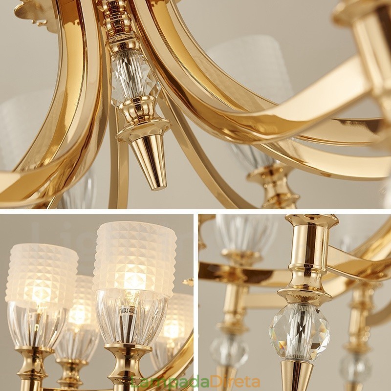 Lustre de aço mediterrâneo de 8 luzes com cúpula de vidro