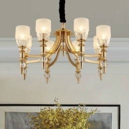 Lustre de aço mediterrâneo de 8 luzes com cúpula de vidro