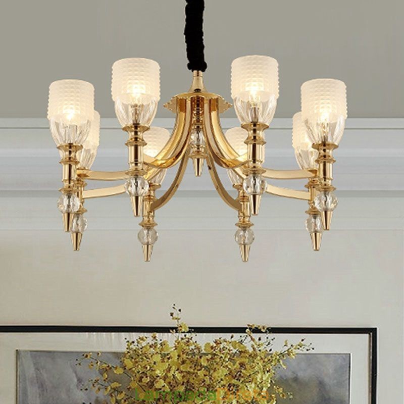 Lustre de aço mediterrâneo de 8 luzes com cúpula de vidro