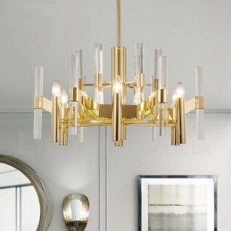 Lustre de metal moderno e contemporâneo de 8 luzes com cúpula de cristal
