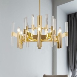 Lustre de metal moderno e contemporâneo de 8 luzes com cúpula de cristal