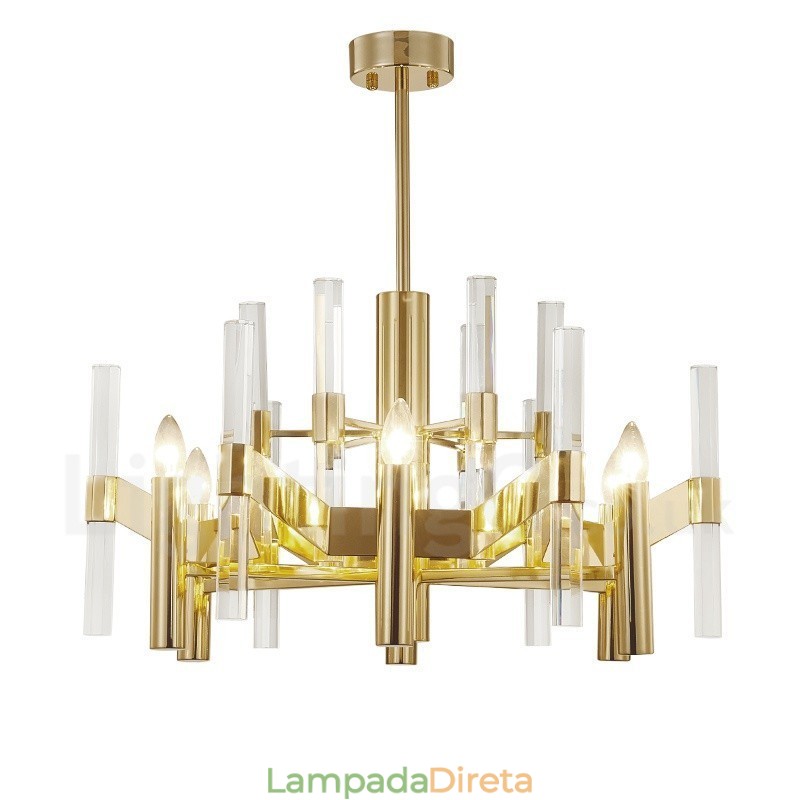 Lustre de metal moderno e contemporâneo de 8 luzes com cúpula de cristal