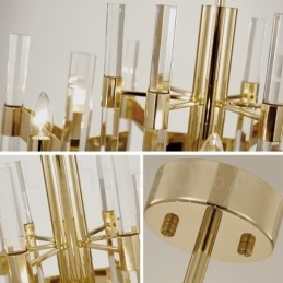 Lustre de metal moderno e contemporâneo de 8 luzes com cúpula de cristal