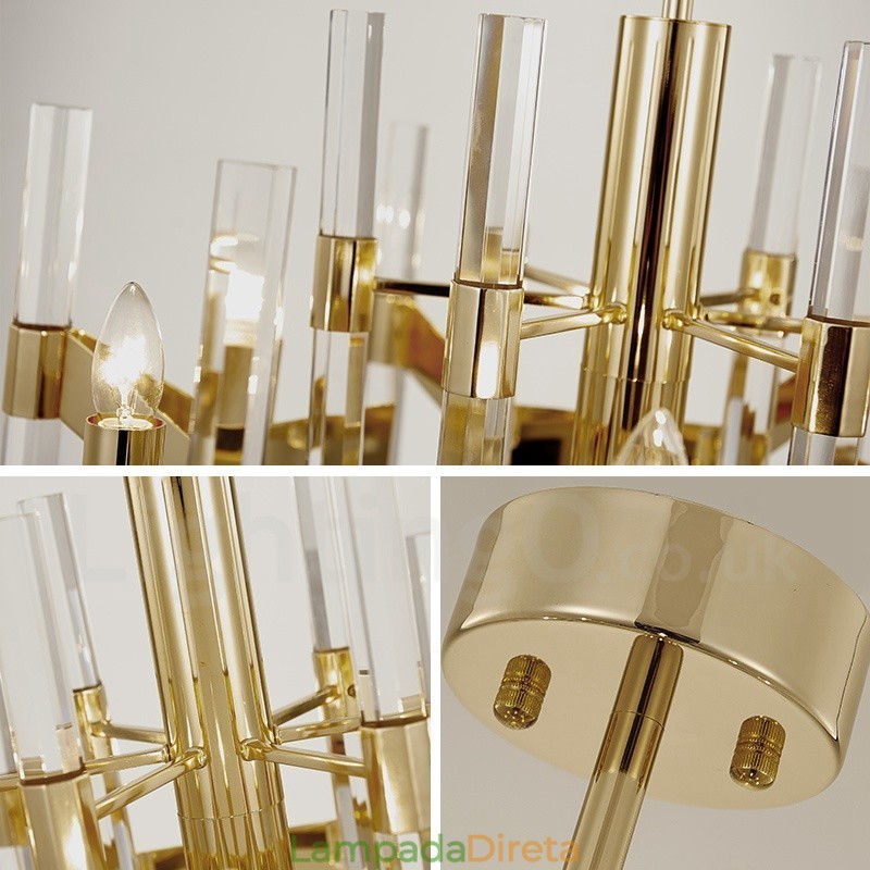 Lustre de metal moderno e contemporâneo de 8 luzes com cúpula de cristal