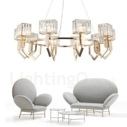 Luminária pendente moderna contemporânea de aço com 10 luzes e cúpula de cristal