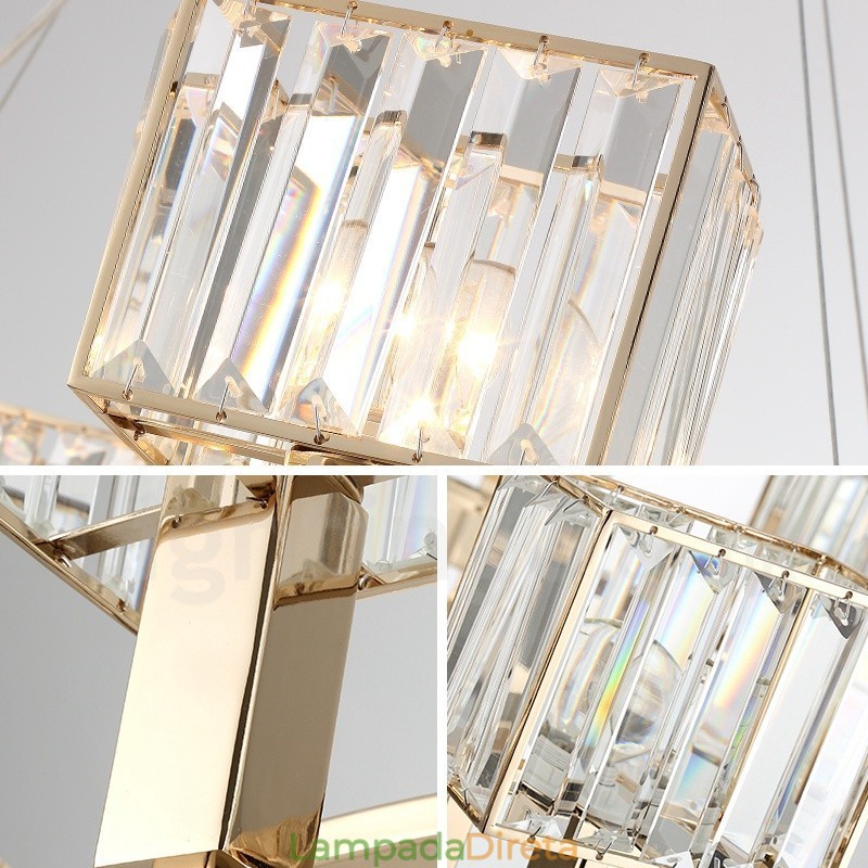 Luminária pendente moderna contemporânea de aço com 10 luzes e cúpula de cristal