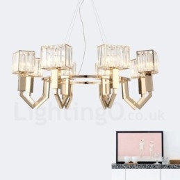 Luminária pendente moderna contemporânea de aço com 8 luzes e cúpula de cristal