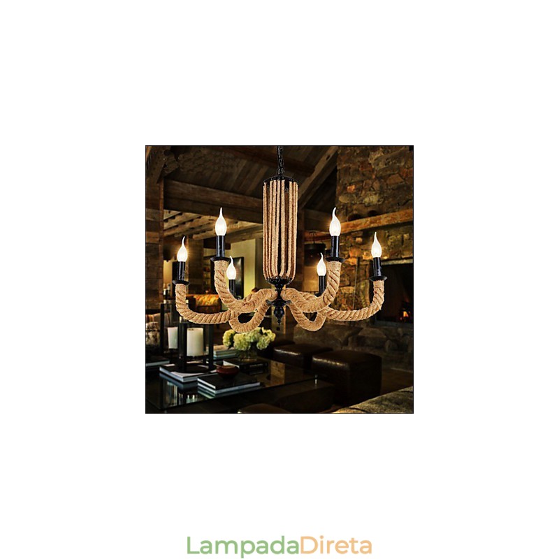 Lustre de corda retrô Lâmpada de ferro