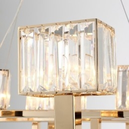 Luminária pendente moderna contemporânea de aço com 6 luzes e cúpula de cristal