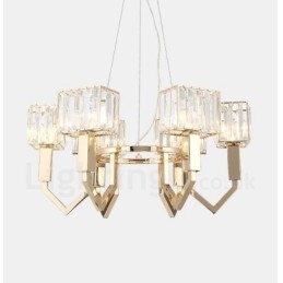 Luminária pendente moderna contemporânea de aço com 6 luzes e cúpula de cristal
