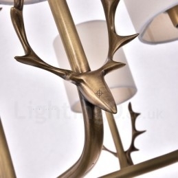 Lustre rústico de latão com 8 luzes e cúpula de tecido