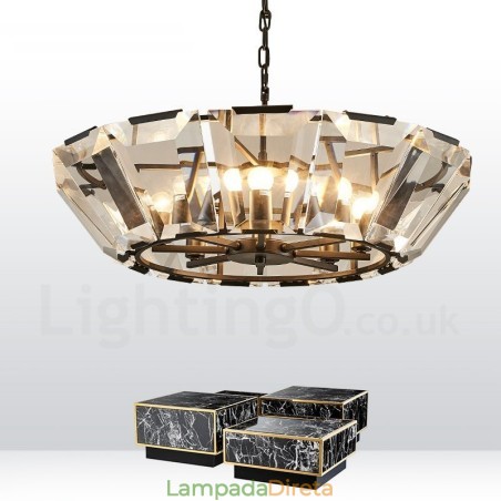 Luminária pendente moderna contemporânea de aço com 8 luzes e cúpula de cristal Luminária pendente moderna contemporânea de aço com 8 luzes e cúpula de cristal