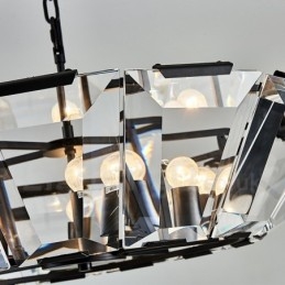 Luminária pendente moderna contemporânea de aço com 8 luzes e cúpula de cristal