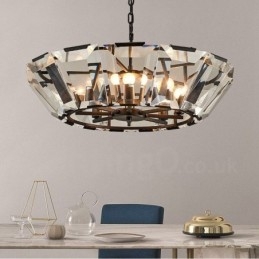Luminária pendente moderna contemporânea de aço com 8 luzes e cúpula de cristal
